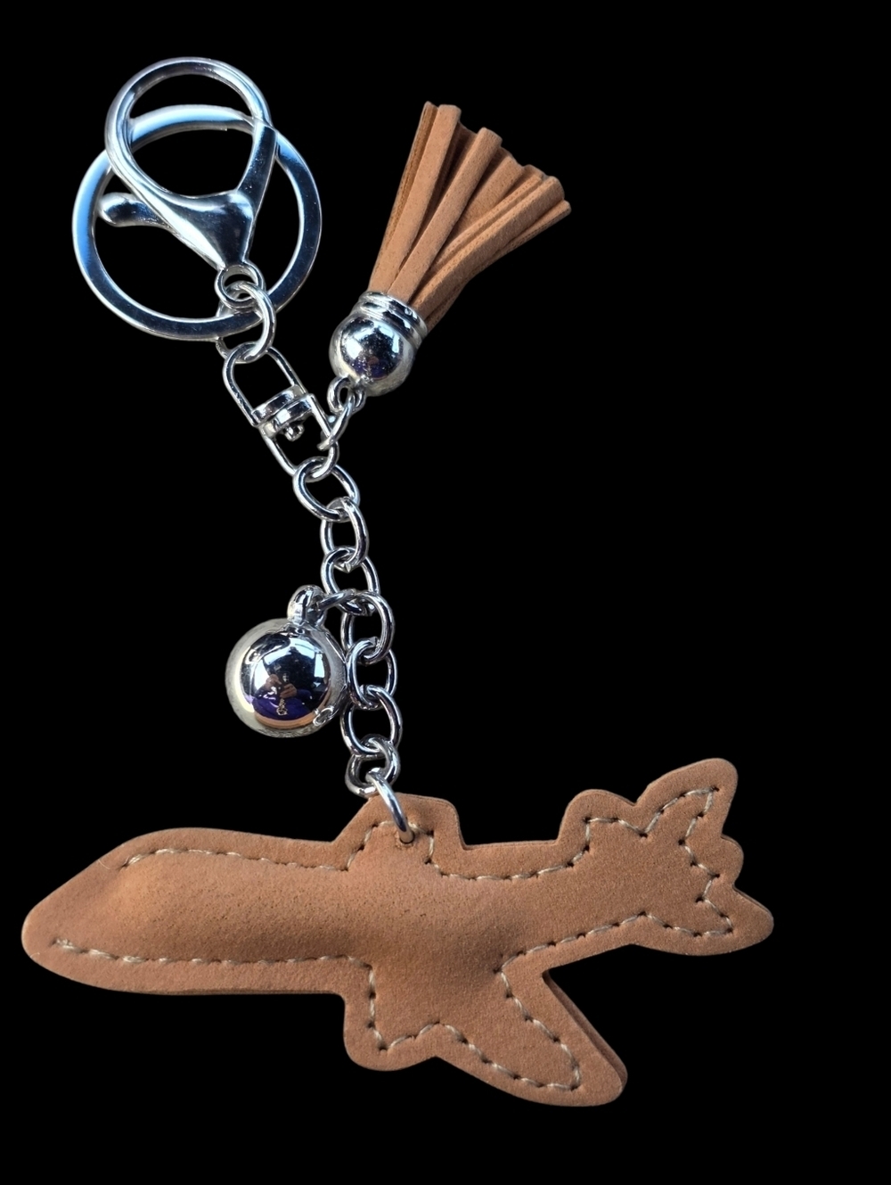 Sparkling Brown Airplane Bag Charm Keychain with Tassel - Picture 2 of 2